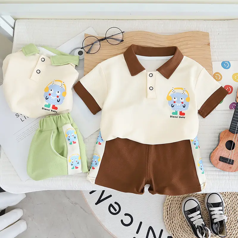 Girls Cartoon T-Shirt Shorts Set Cream Green 2025 — feature 3