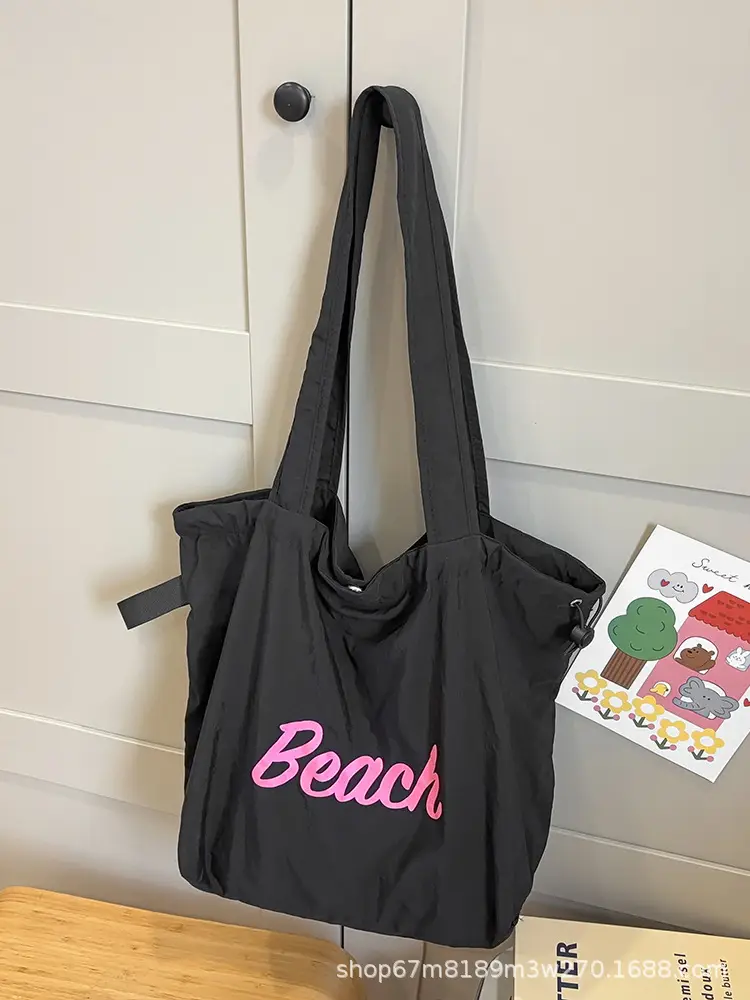 Black Printed Shoulder Bag for Women with "Beach" Design - Image 6