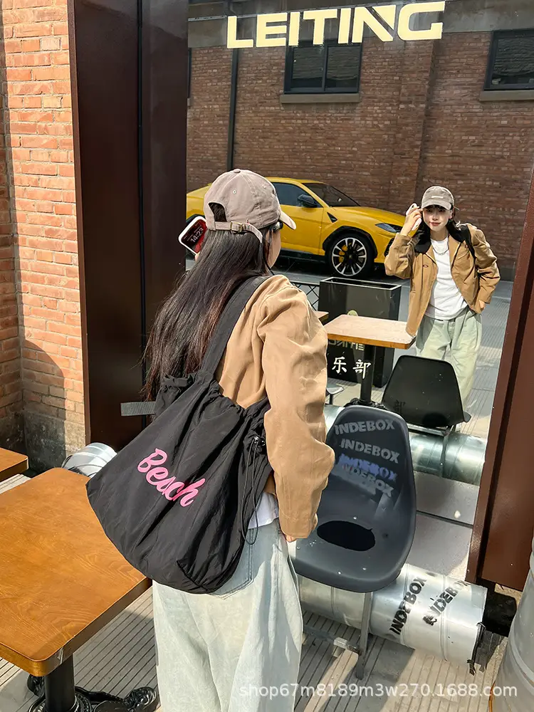 Black Printed Shoulder Bag for Women with "Beach" Design — feature 26