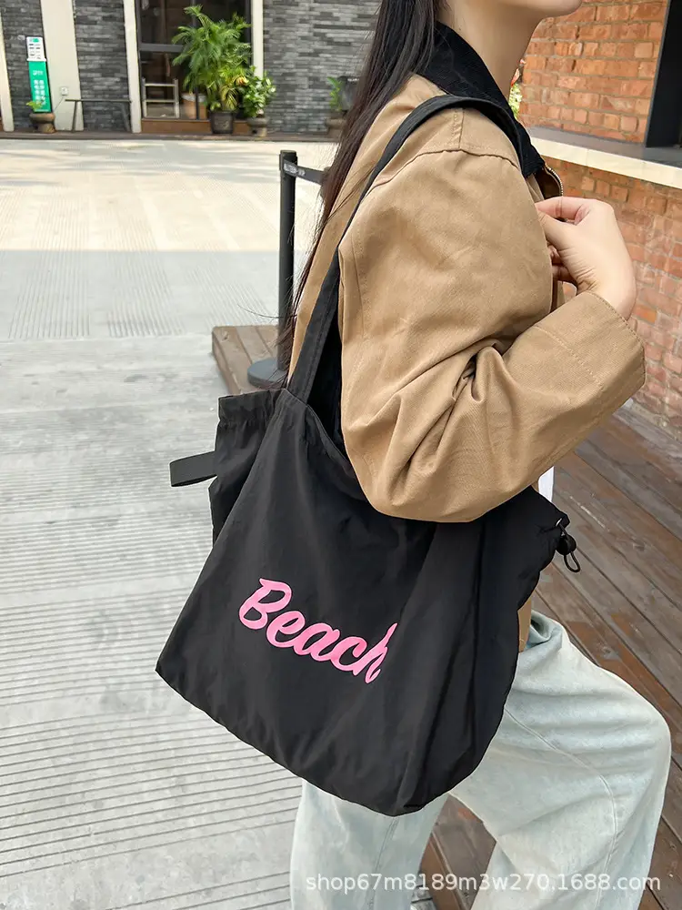 Black Printed Shoulder Bag for Women with "Beach" Design — feature 34