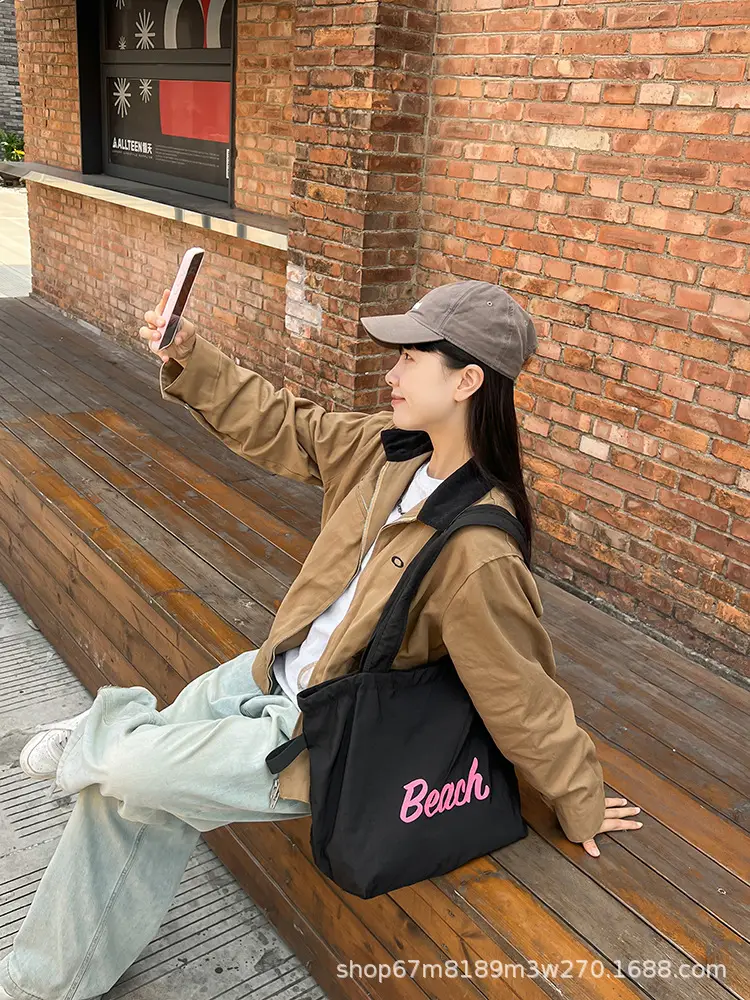 Black Printed Shoulder Bag for Women with "Beach" Design — feature 35
