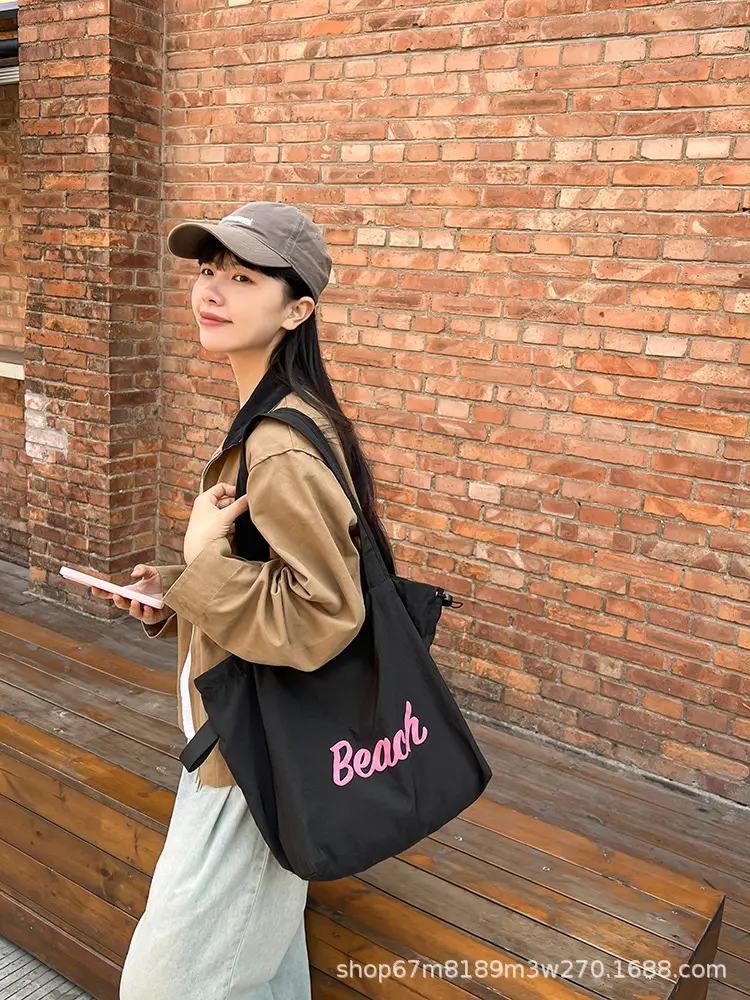 Black Printed Shoulder Bag for Women with "Beach" Design — feature 37