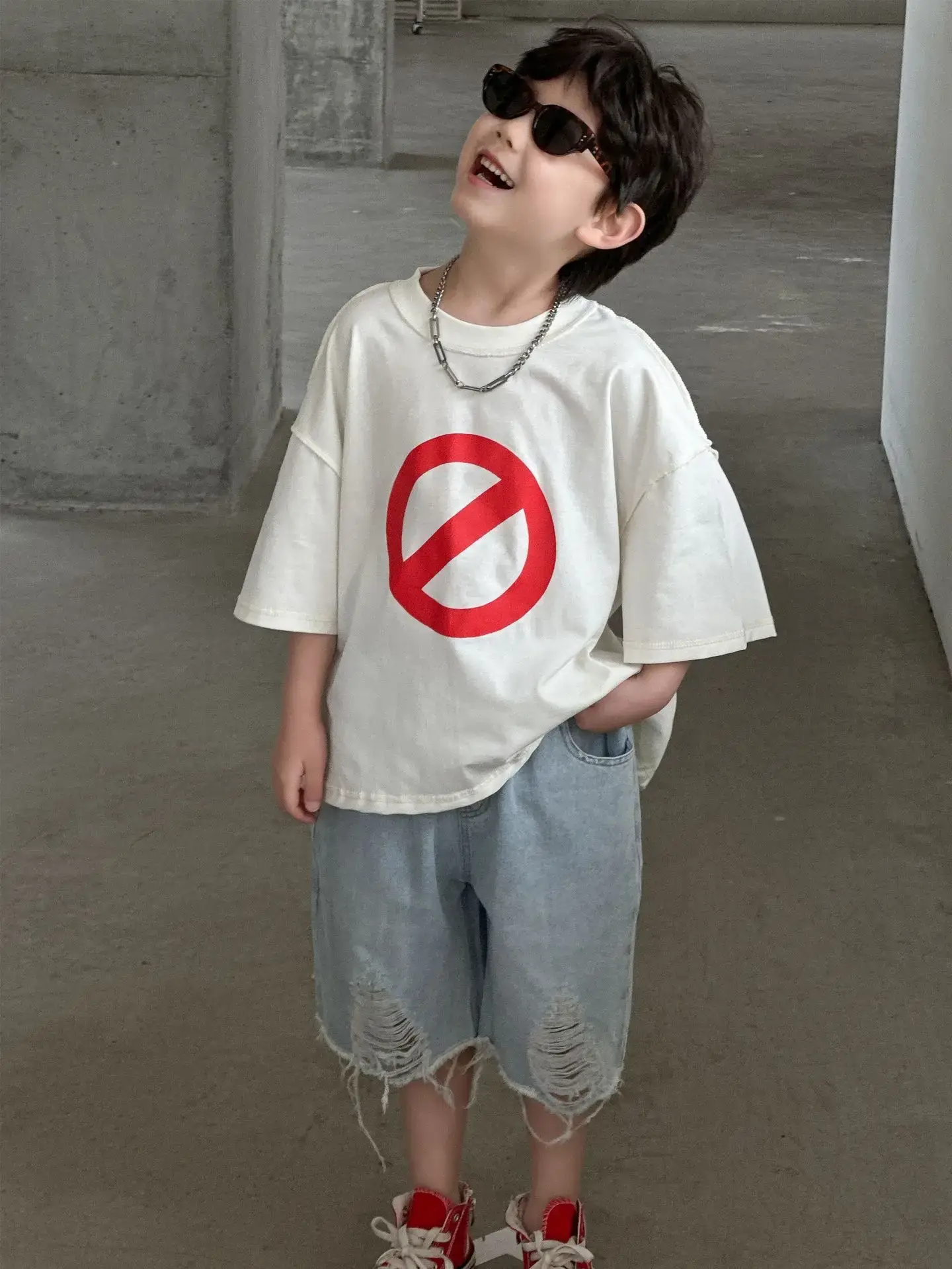 Boys Cotton Printed T-Shirt Red Logo Loose Summer Wear - Image 2