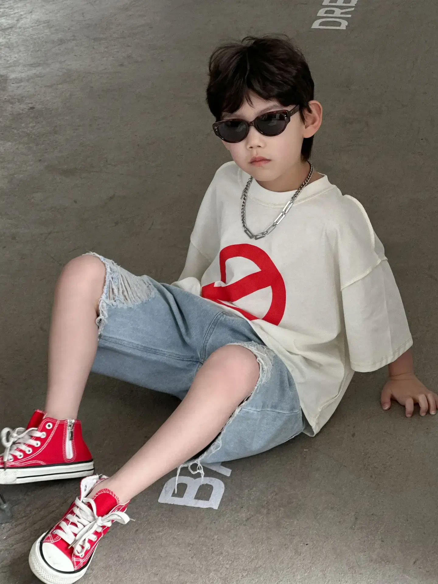 Boys Cotton Printed T-Shirt Red Logo Loose Summer Wear - Image 4