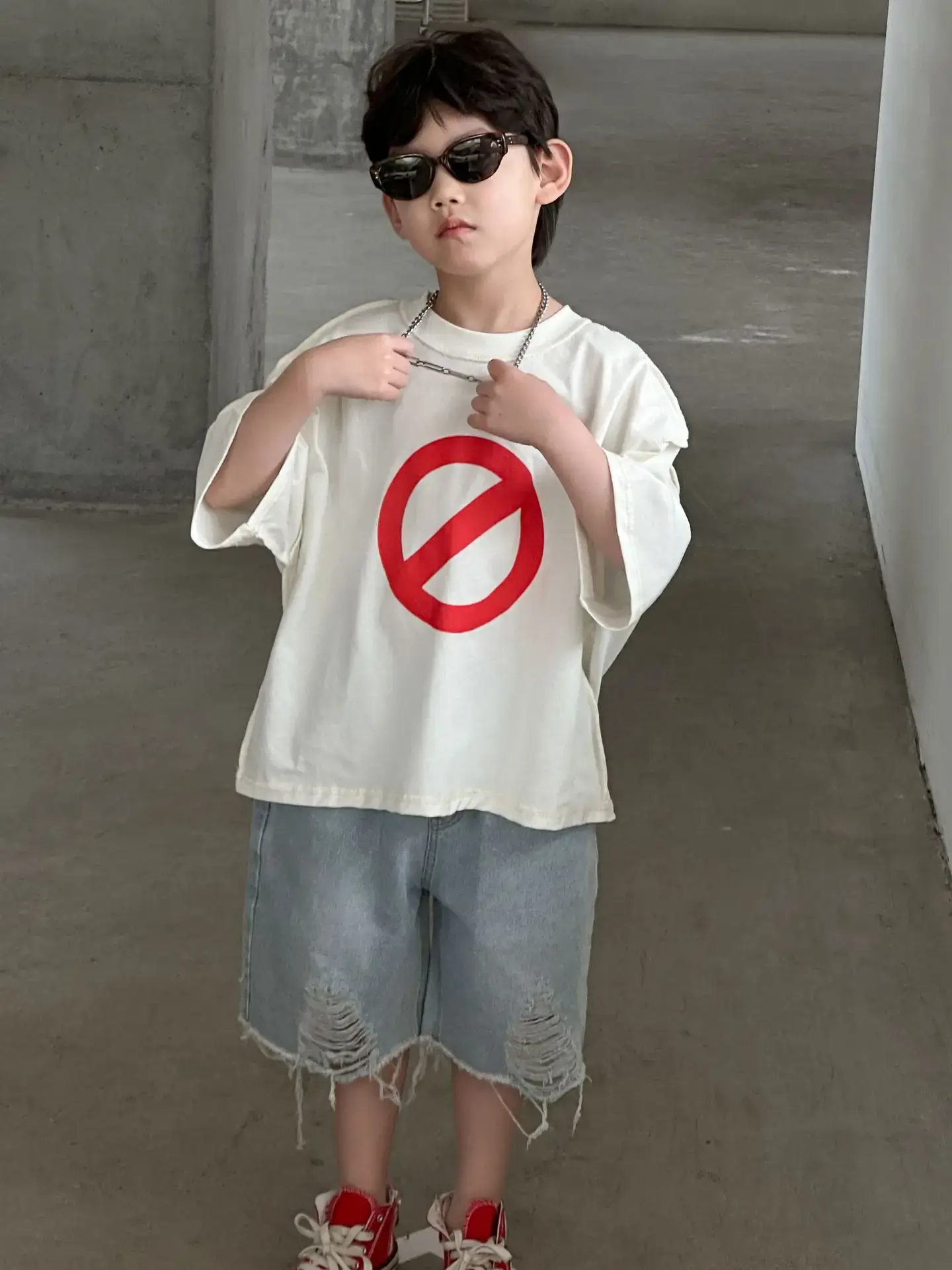Boys Cotton Printed T-Shirt Red Logo Loose Summer Wear - Image 6