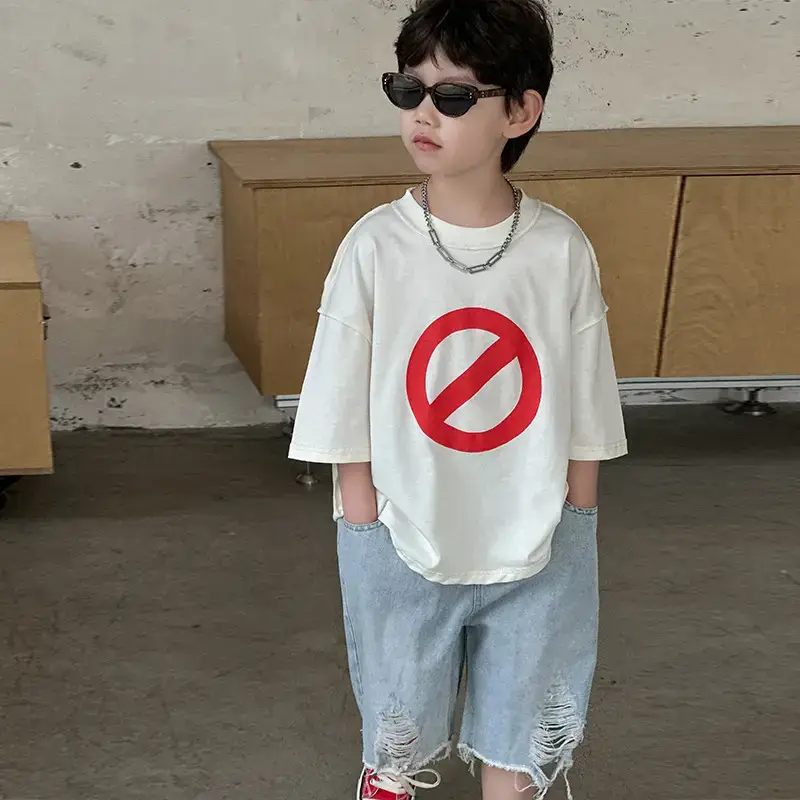 Boys Cotton Printed T-Shirt Red Logo Loose Summer Wear — feature 14