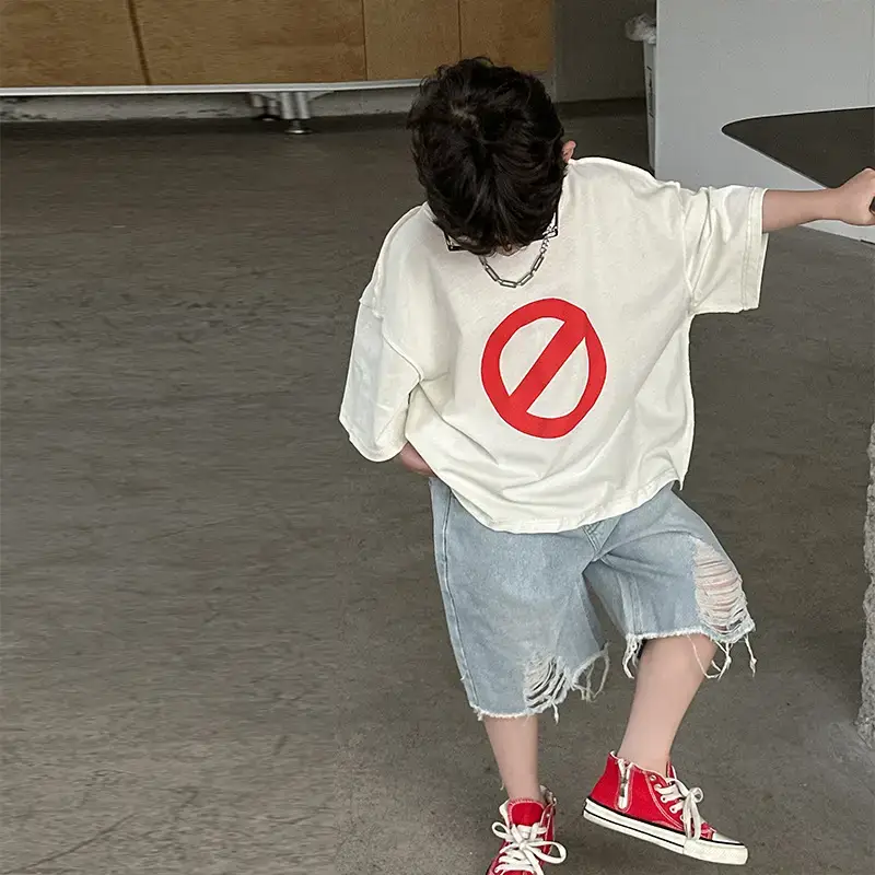 Boys Cotton Printed T-Shirt Red Logo Loose Summer Wear — feature 17