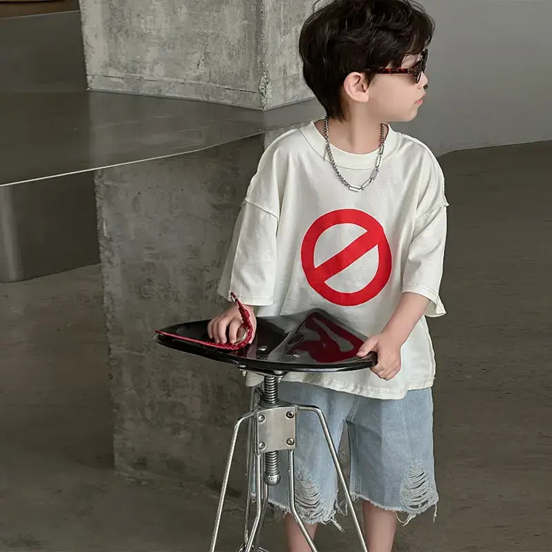 Boys Cotton Printed T-Shirt Red Logo Loose Summer Wear — feature 18