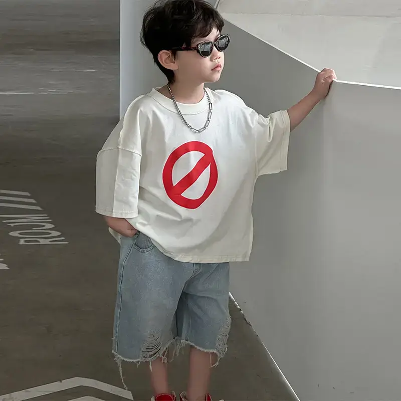 Boys Cotton Printed T-Shirt Red Logo Loose Summer Wear — feature 19