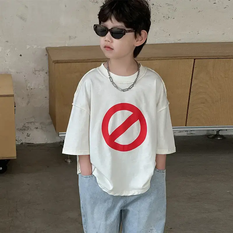 Boys Cotton Printed T-Shirt Red Logo Loose Summer Wear — feature 20
