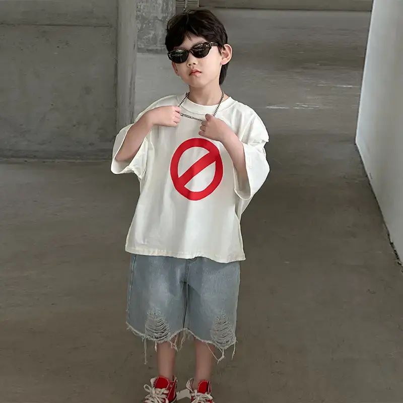 Boys Cotton Printed T-Shirt Red Logo Loose Summer Wear — feature 3
