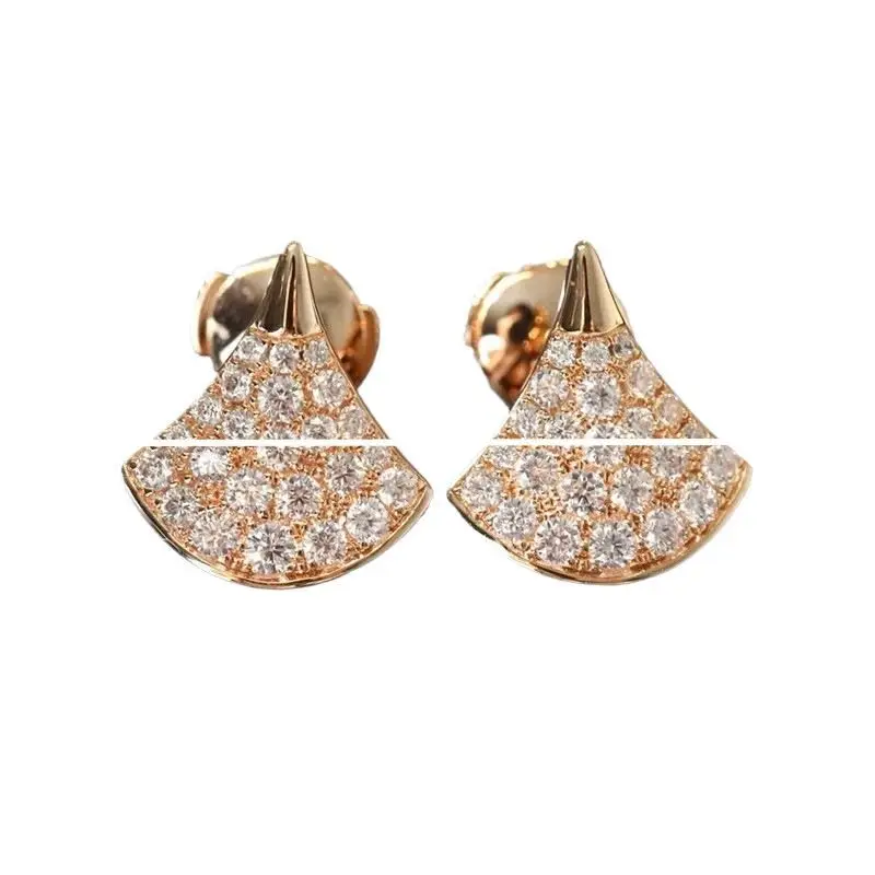 Full Diamond Small Skirt Earrings 18K Gold Women - Image 7
