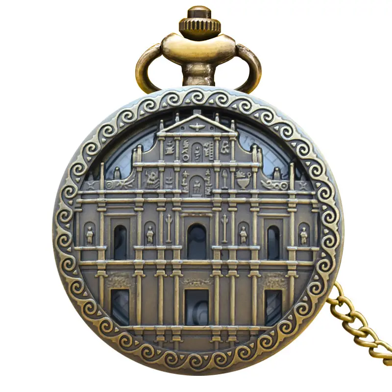 Vintage Chinese Style Pocket Watch Antique Copper Quartz - Image 2