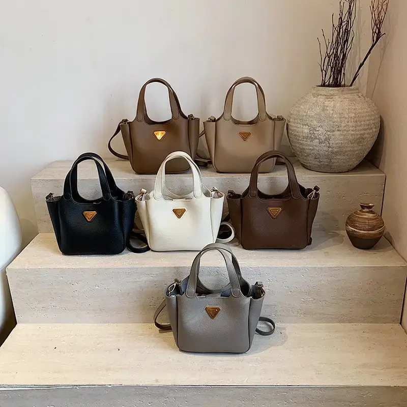 Brown Crossbody Tote Bag with Gold Plated Triangle Logo