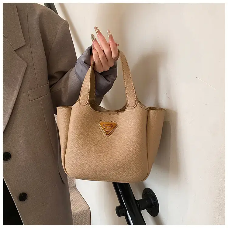 Brown Crossbody Tote Bag with Gold Plated Triangle Logo — feature 16