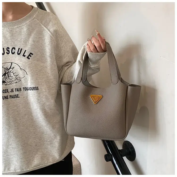 Brown Crossbody Tote Bag with Gold Plated Triangle Logo — feature 19