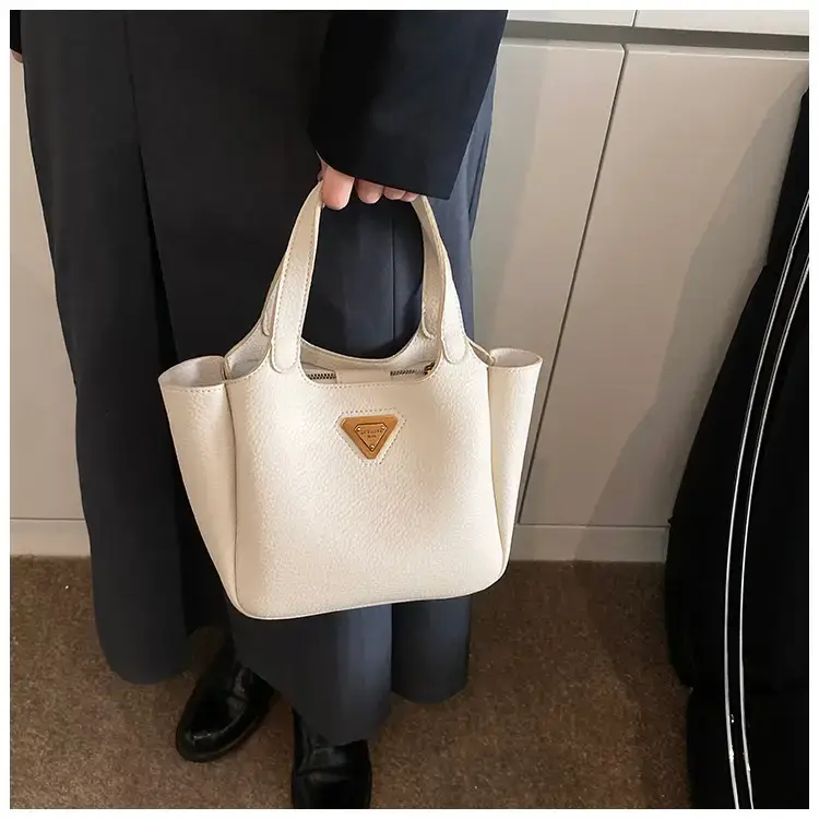 Brown Crossbody Tote Bag with Gold Plated Triangle Logo — feature 24