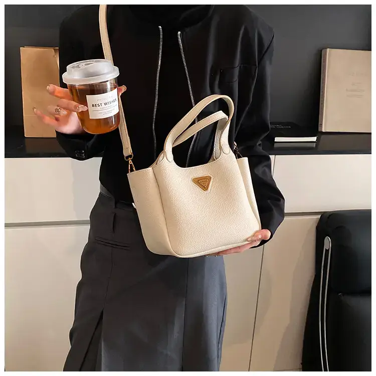 Brown Crossbody Tote Bag with Gold Plated Triangle Logo — feature 26