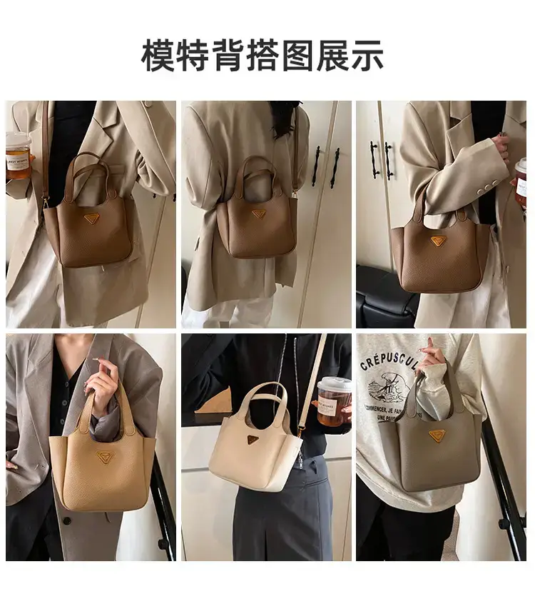 Brown Crossbody Tote Bag with Gold Plated Triangle Logo — feature 3