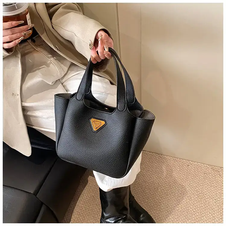 Brown Crossbody Tote Bag with Gold Plated Triangle Logo — feature 30