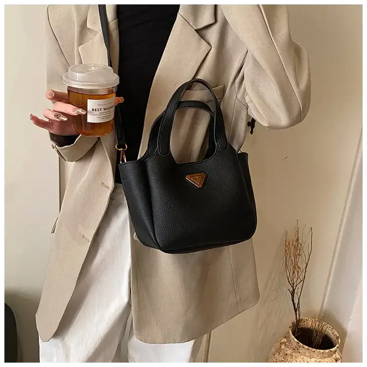 Brown Crossbody Tote Bag with Gold Plated Triangle Logo — feature 32