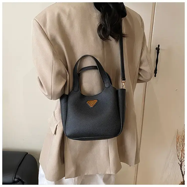 Brown Crossbody Tote Bag with Gold Plated Triangle Logo — feature 34