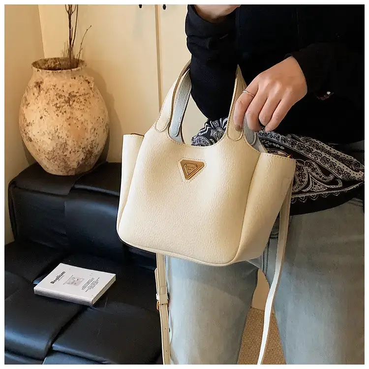 Brown Crossbody Tote Bag with Gold Plated Triangle Logo — feature 36