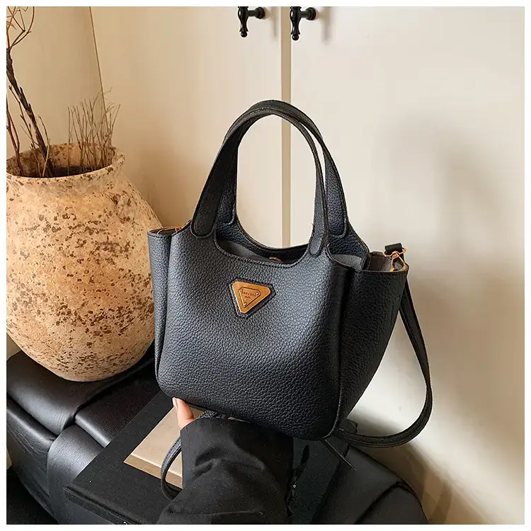 Brown Crossbody Tote Bag with Gold Plated Triangle Logo — feature 39