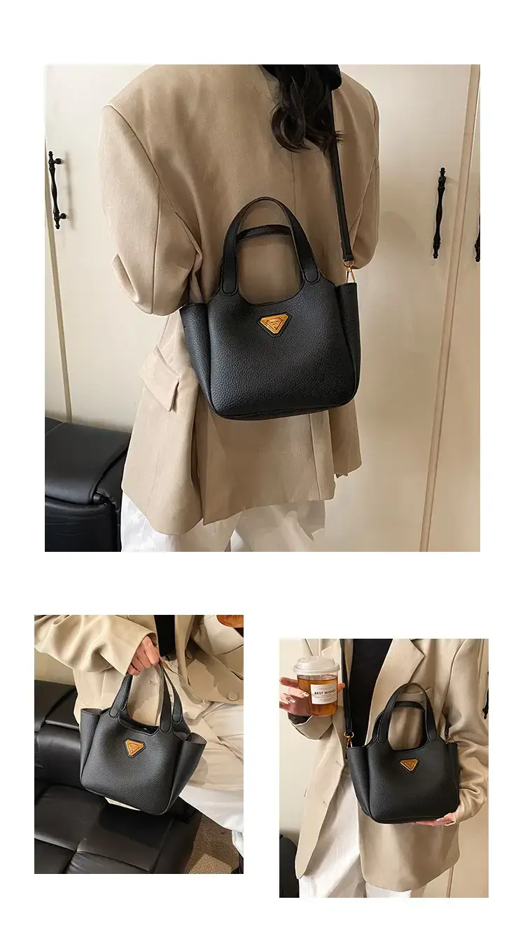 Brown Crossbody Tote Bag with Gold Plated Triangle Logo — feature 4