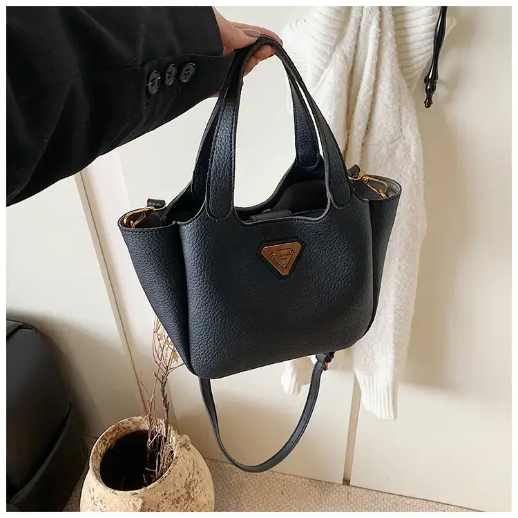 Brown Crossbody Tote Bag with Gold Plated Triangle Logo — feature 40