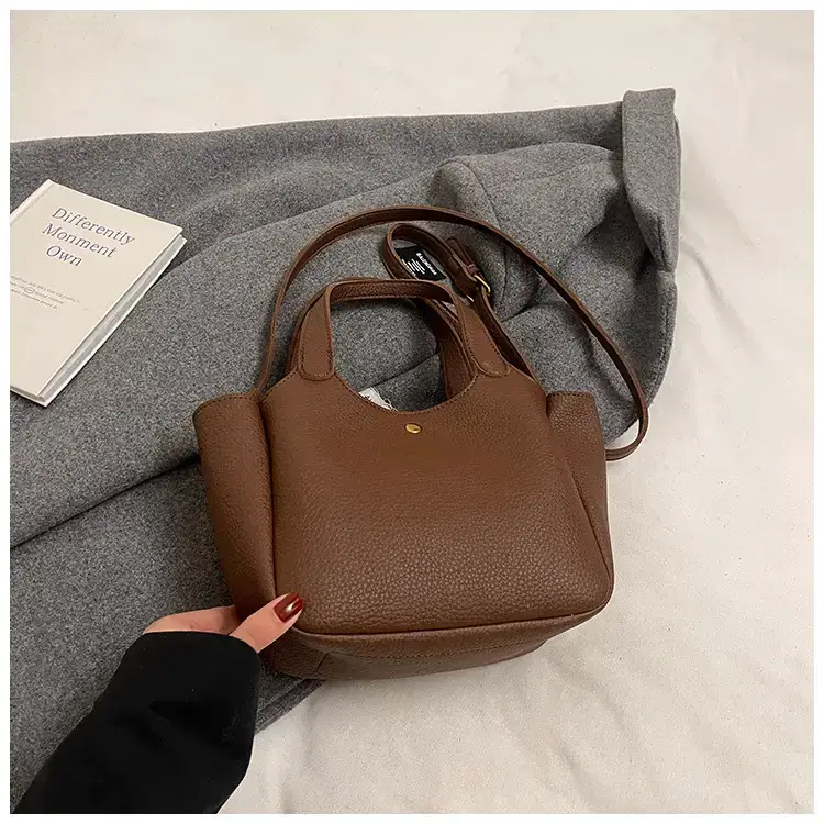 Brown Crossbody Tote Bag with Gold Plated Triangle Logo — feature 46