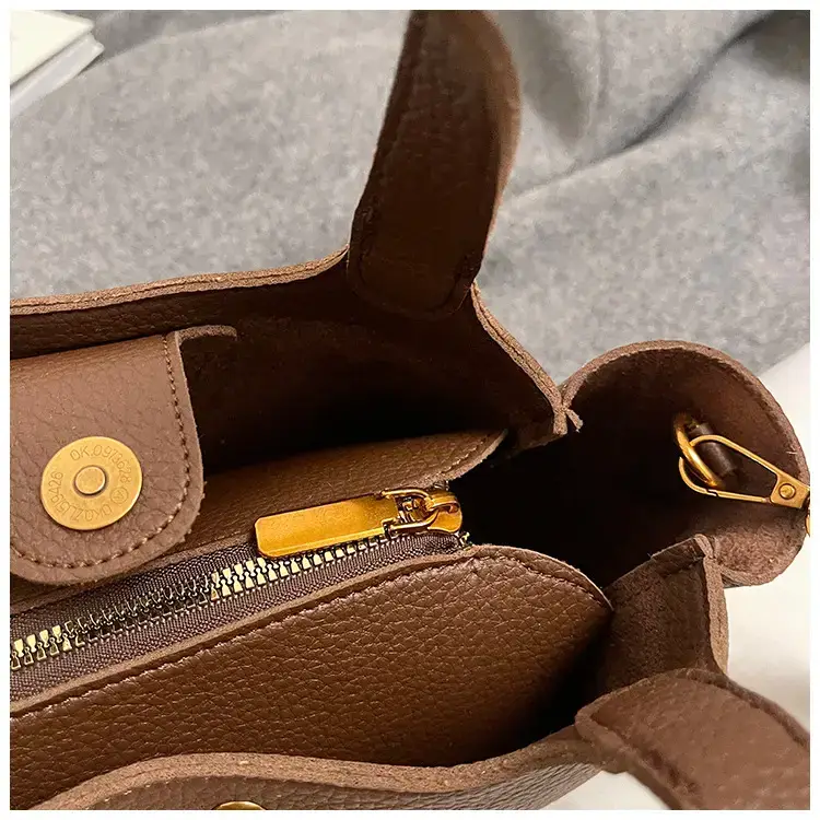 Brown Crossbody Tote Bag with Gold Plated Triangle Logo — feature 47
