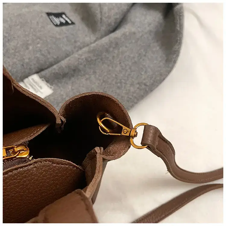 Brown Crossbody Tote Bag with Gold Plated Triangle Logo — feature 48