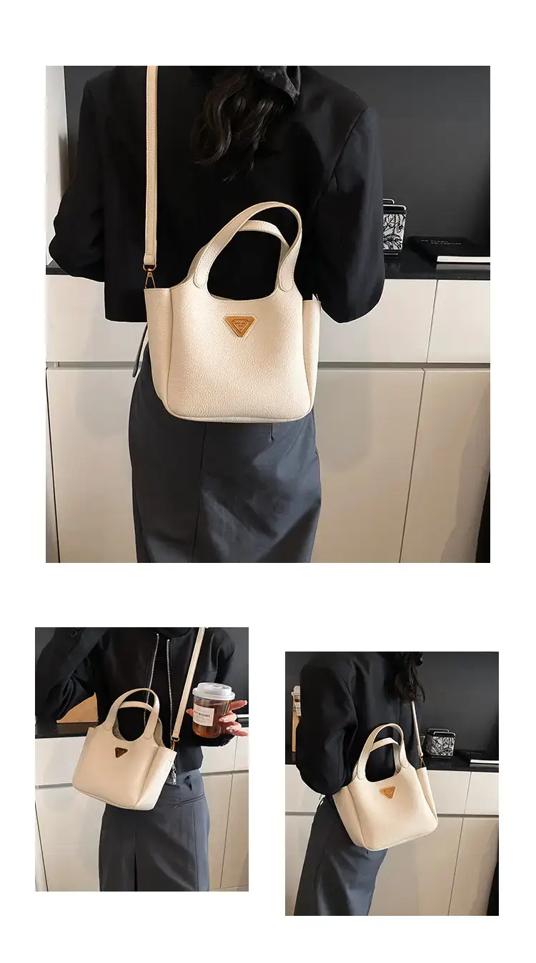 Brown Crossbody Tote Bag with Gold Plated Triangle Logo — feature 6