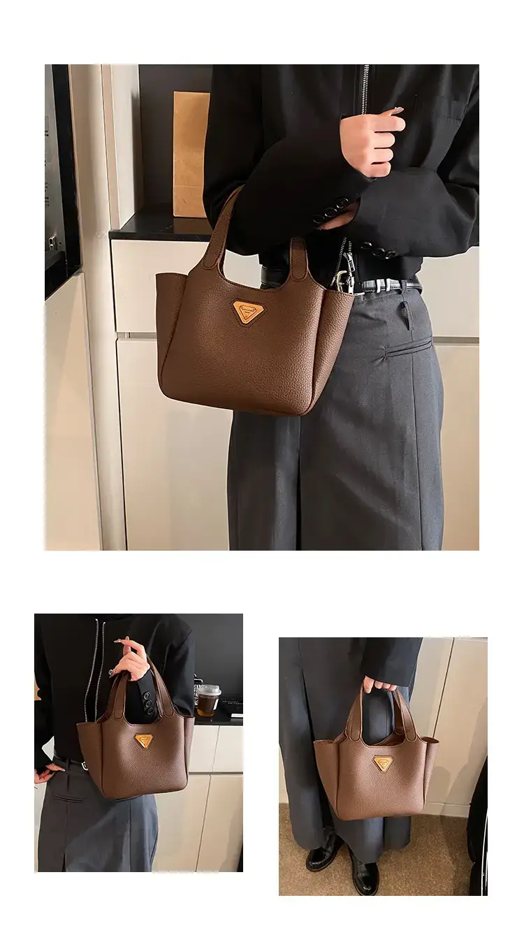 Brown Crossbody Tote Bag with Gold Plated Triangle Logo — feature 7