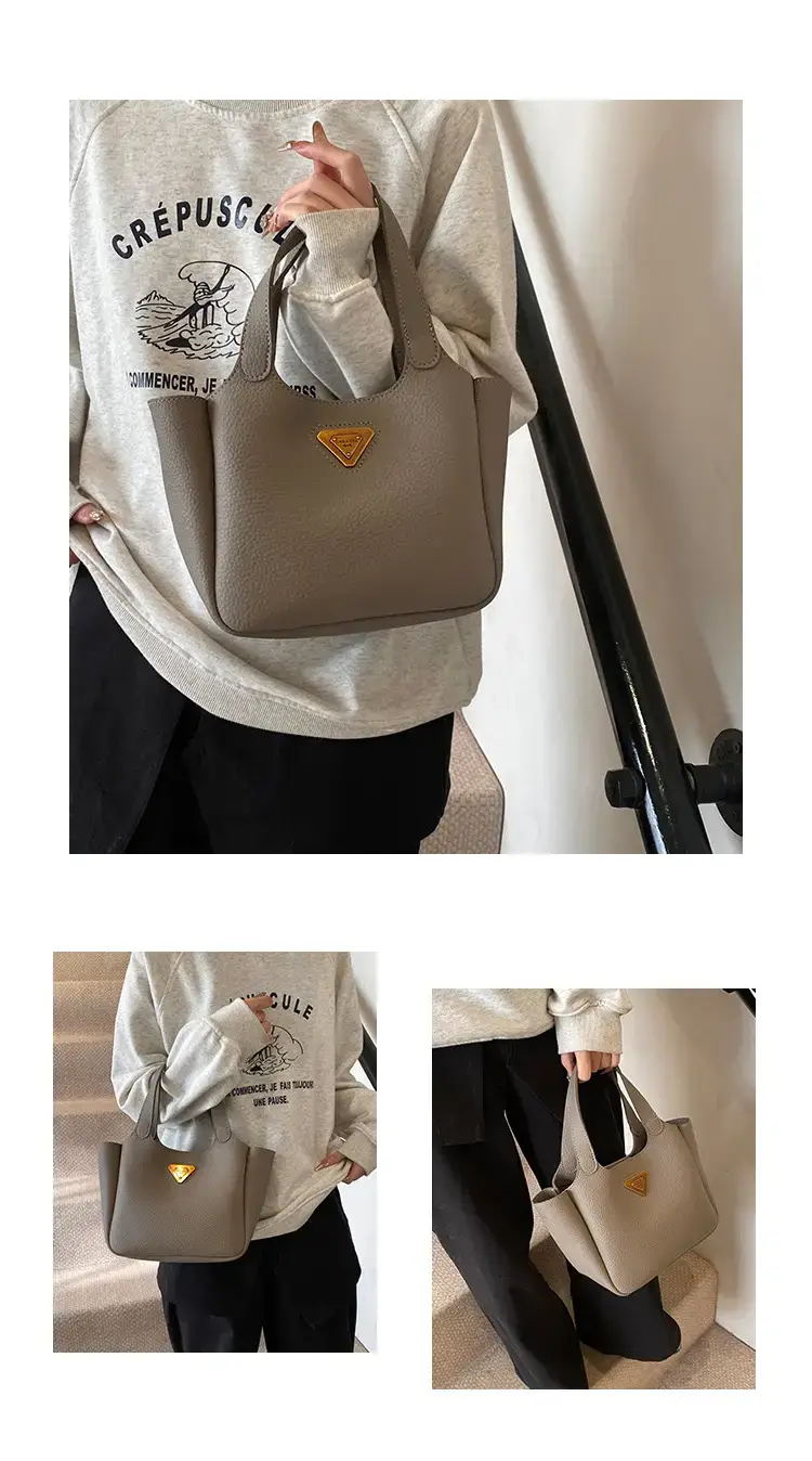 Brown Crossbody Tote Bag with Gold Plated Triangle Logo — feature 8