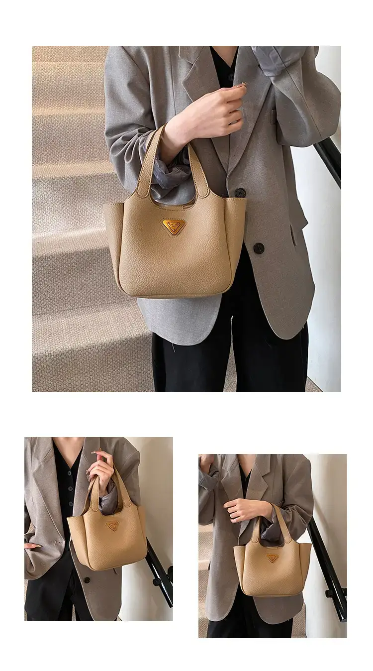 Brown Crossbody Tote Bag with Gold Plated Triangle Logo — feature 9