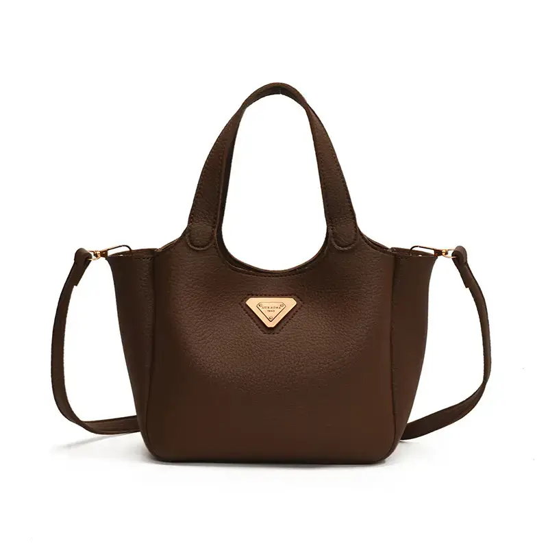 Brown Crossbody Tote Bag with Gold Plated Triangle Logo