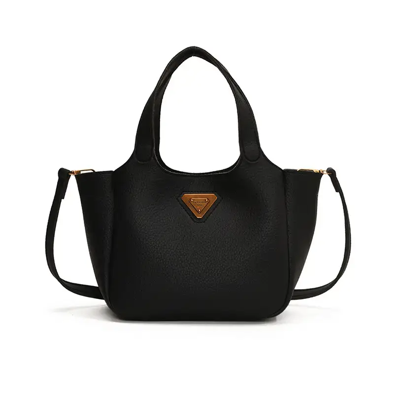Brown Crossbody Tote Bag with Gold Plated Triangle Logo