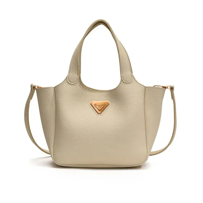 Brown Crossbody Tote Bag with Gold Plated Triangle Logo