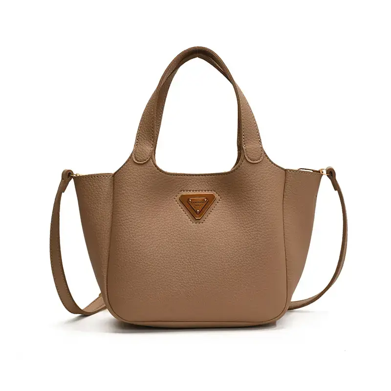 Brown Crossbody Tote Bag with Gold Plated Triangle Logo