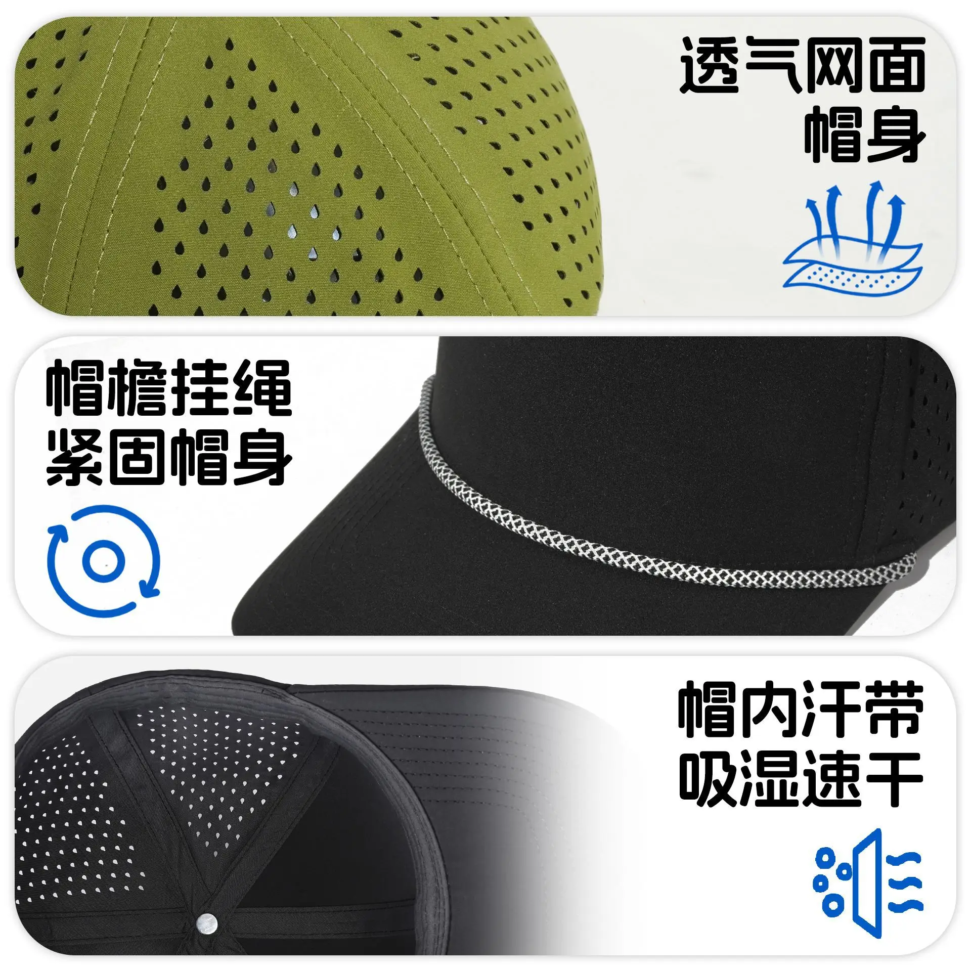 Cross-border Nylon Lanyard Cap Black Green Mesh Breathable - Image 10