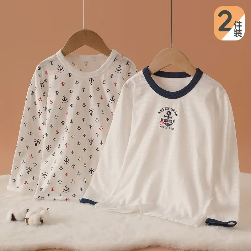 Boys Long Sleeve T-Shirt White Crewneck 2 Pack - Image 2