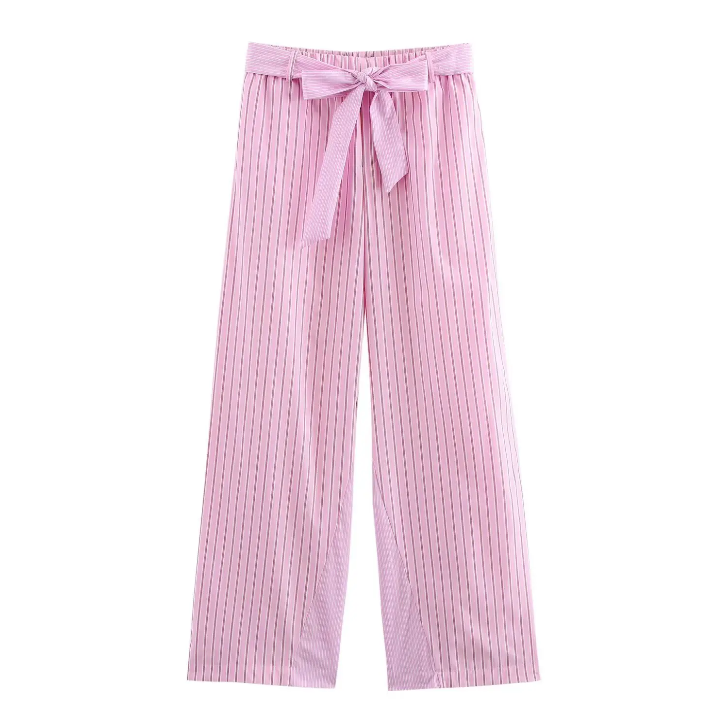 Pink Striped Pajama Pants Set with Belt
