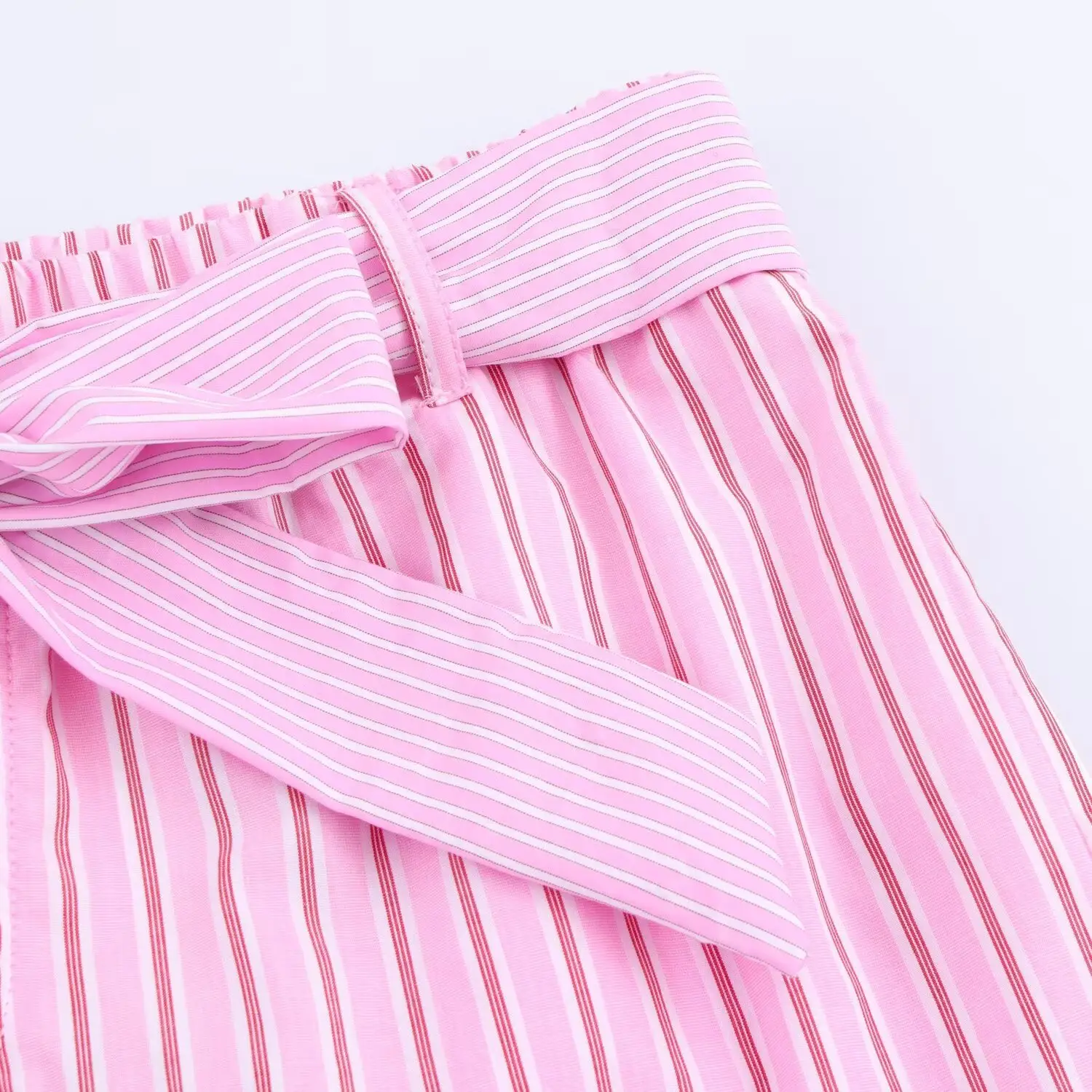 Pink Striped Pajama Pants Set with Belt — feature 28