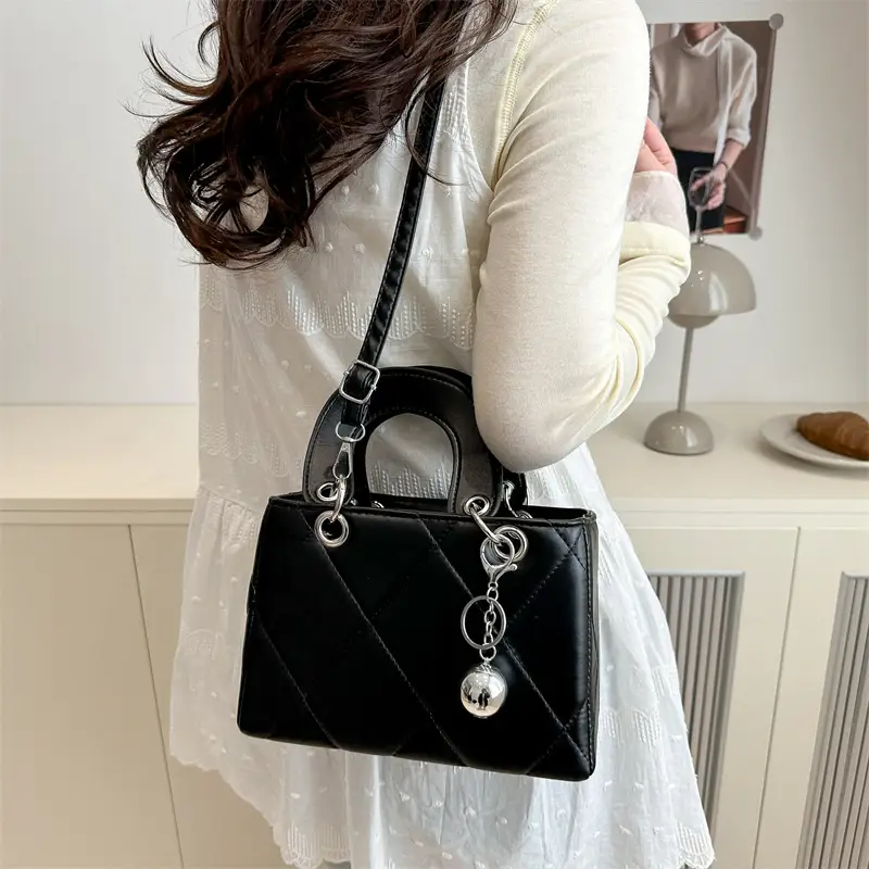Red Quilted Shoulder Bag with Chain Detail