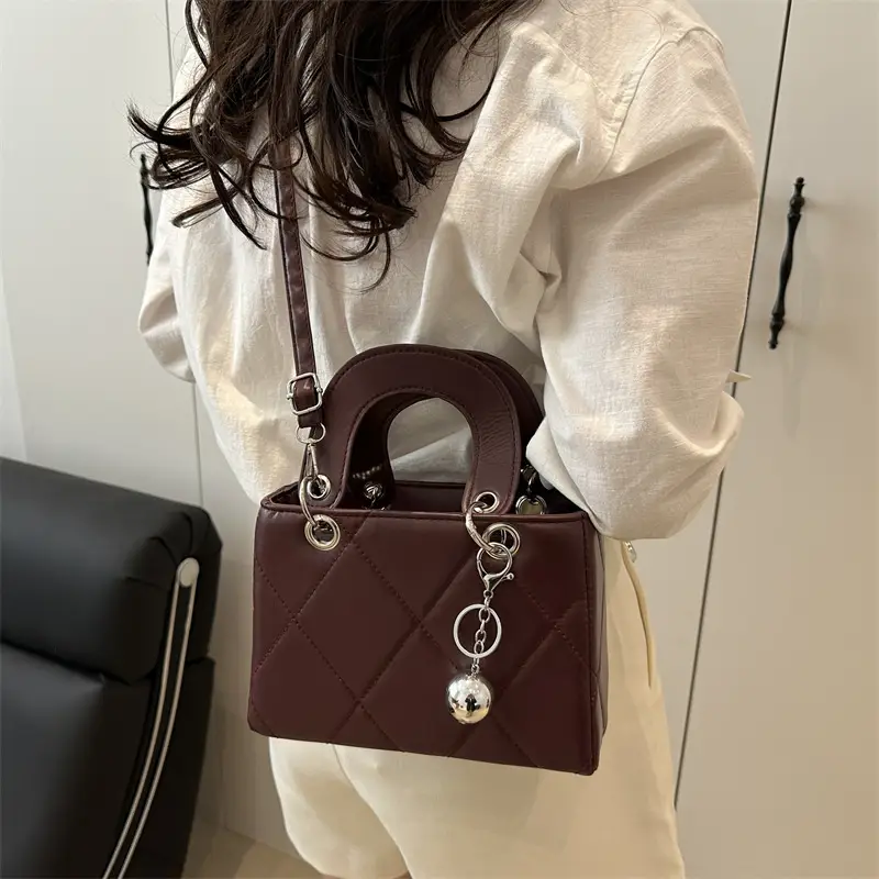 Red Quilted Shoulder Bag with Chain Detail