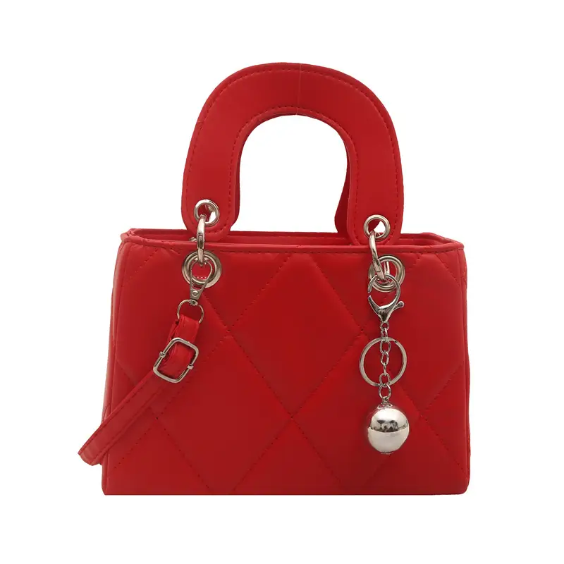 Red Quilted Shoulder Bag with Chain Detail