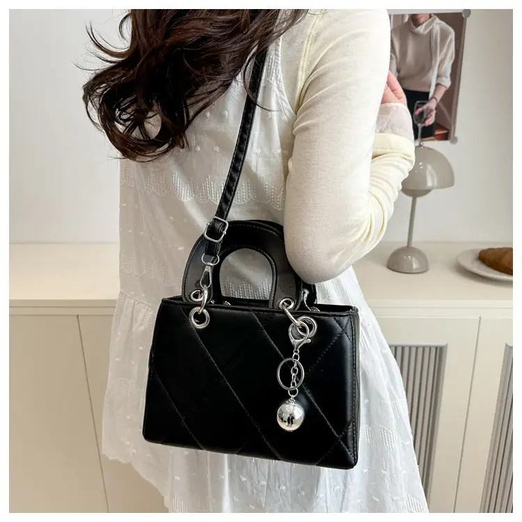 Red Quilted Shoulder Bag with Chain Detail — feature 11