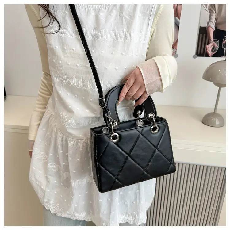 Red Quilted Shoulder Bag with Chain Detail — feature 12